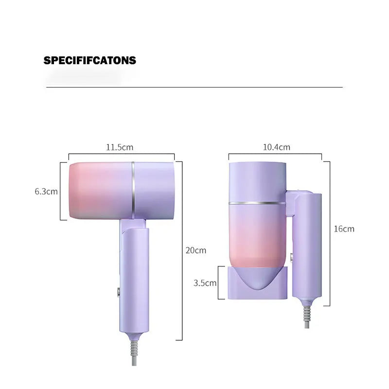 Compact Folding Hair Dryer with Ionic Care & Travel Bag