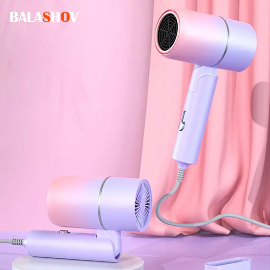 Compact Folding Hair Dryer with Ionic Care & Travel Bag